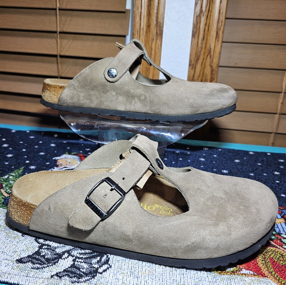Birkenstock papillio clog Mary Jane slip on neutral suede woman's size 10 trendy